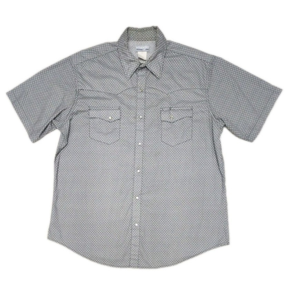 Wrangler Wrancher Western XL Pearl Snap Geometric Diamond Short Sleeve Shirt